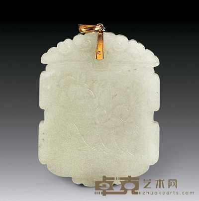 清 白玉雕花卉牌 高5.8cm
